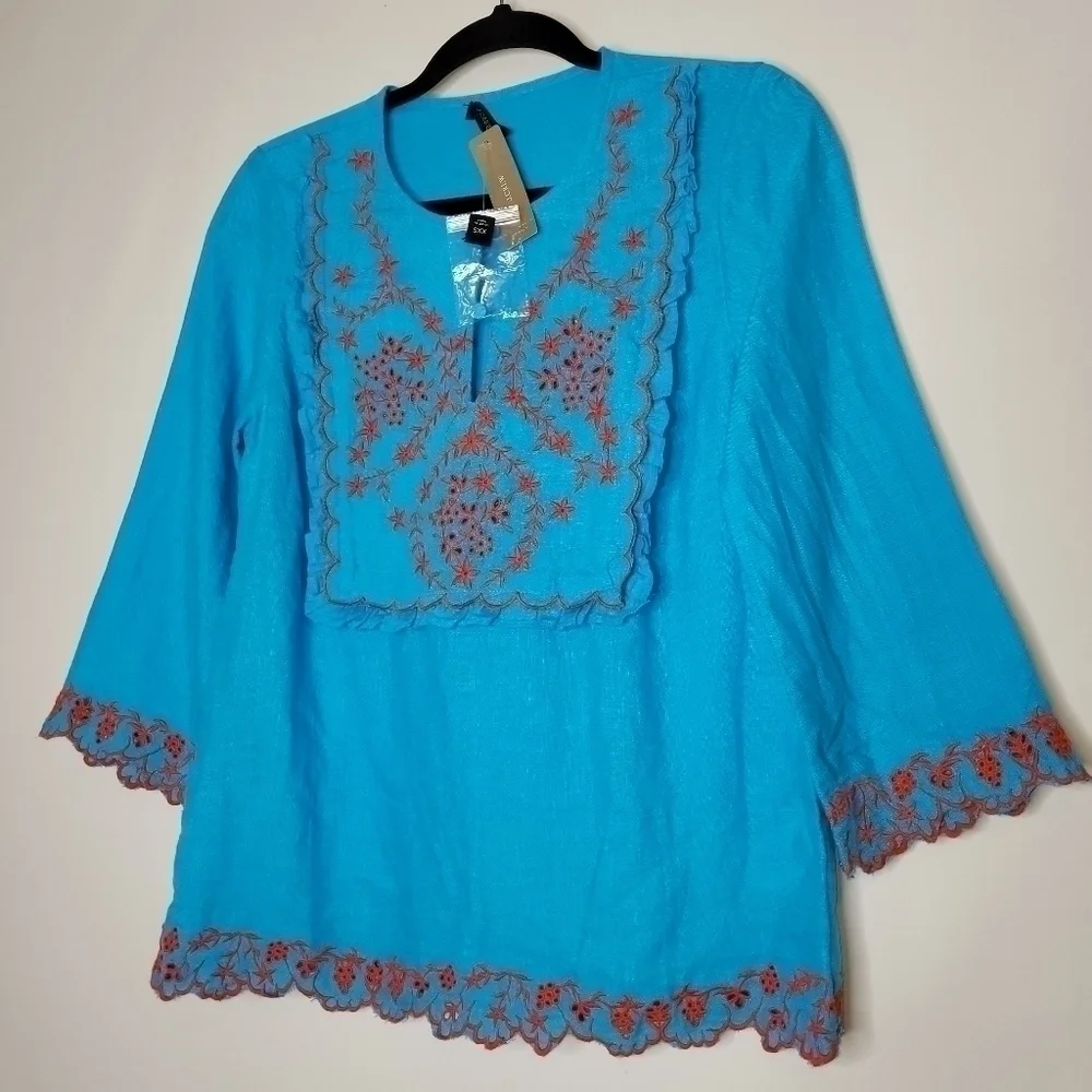 J. Crew Embroidered Linen Tunic Monaco Blue